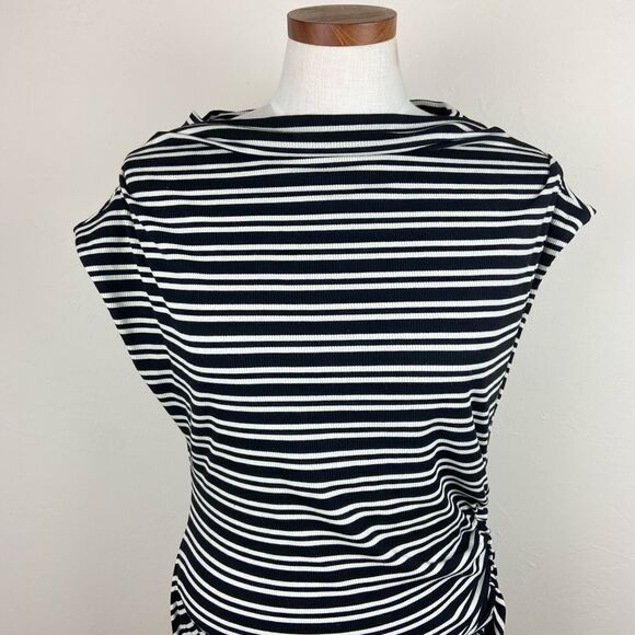 Anthropologie Mock-Neck Striped Ribbed Knit Dress - Black & White - Picture 4 of 7